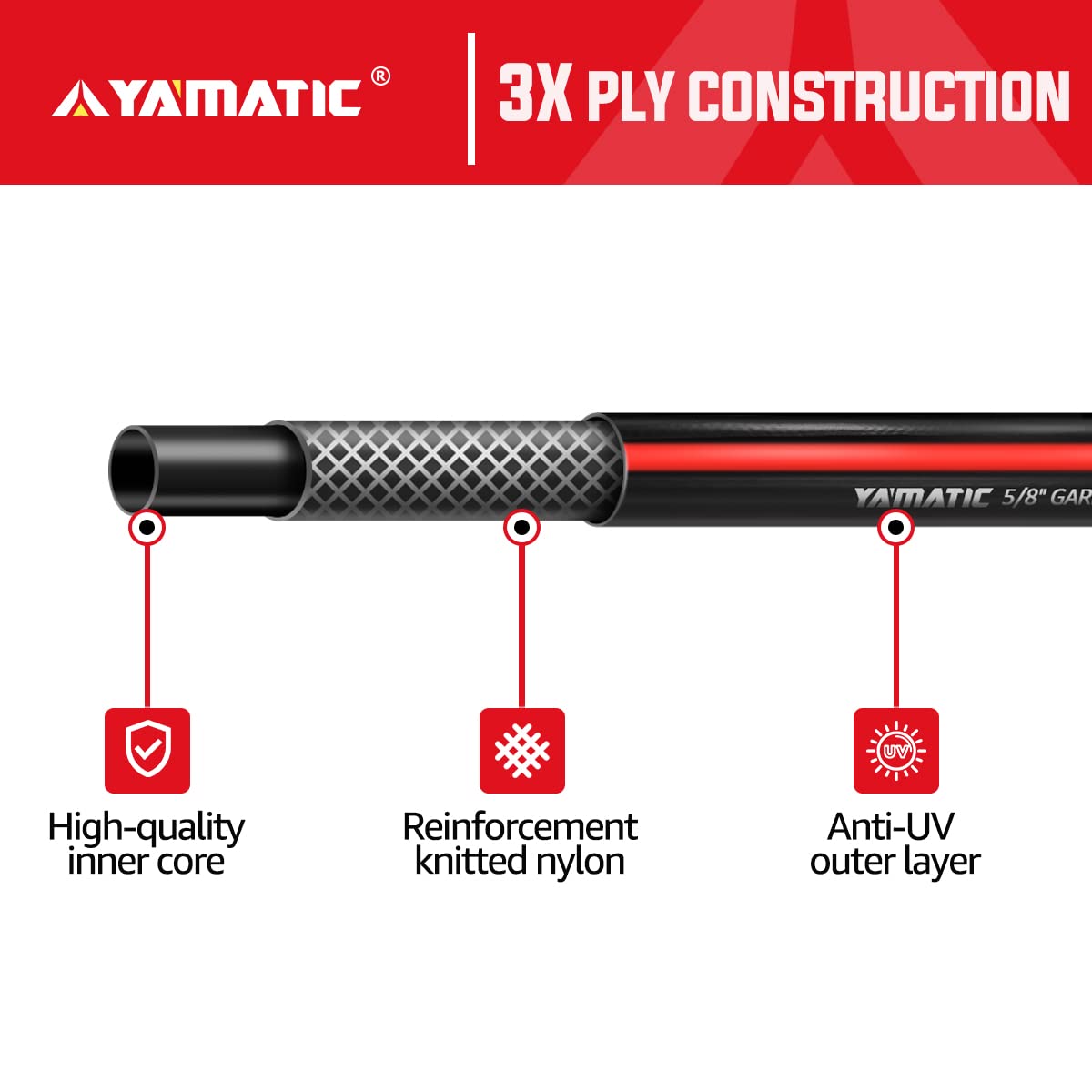 YAMATIC Female to Female Short Garden Hose 5/8 in x 5 ft, 2 in 1 Dual Use Heavy Duty Leader Hose with Solid Brass Connector