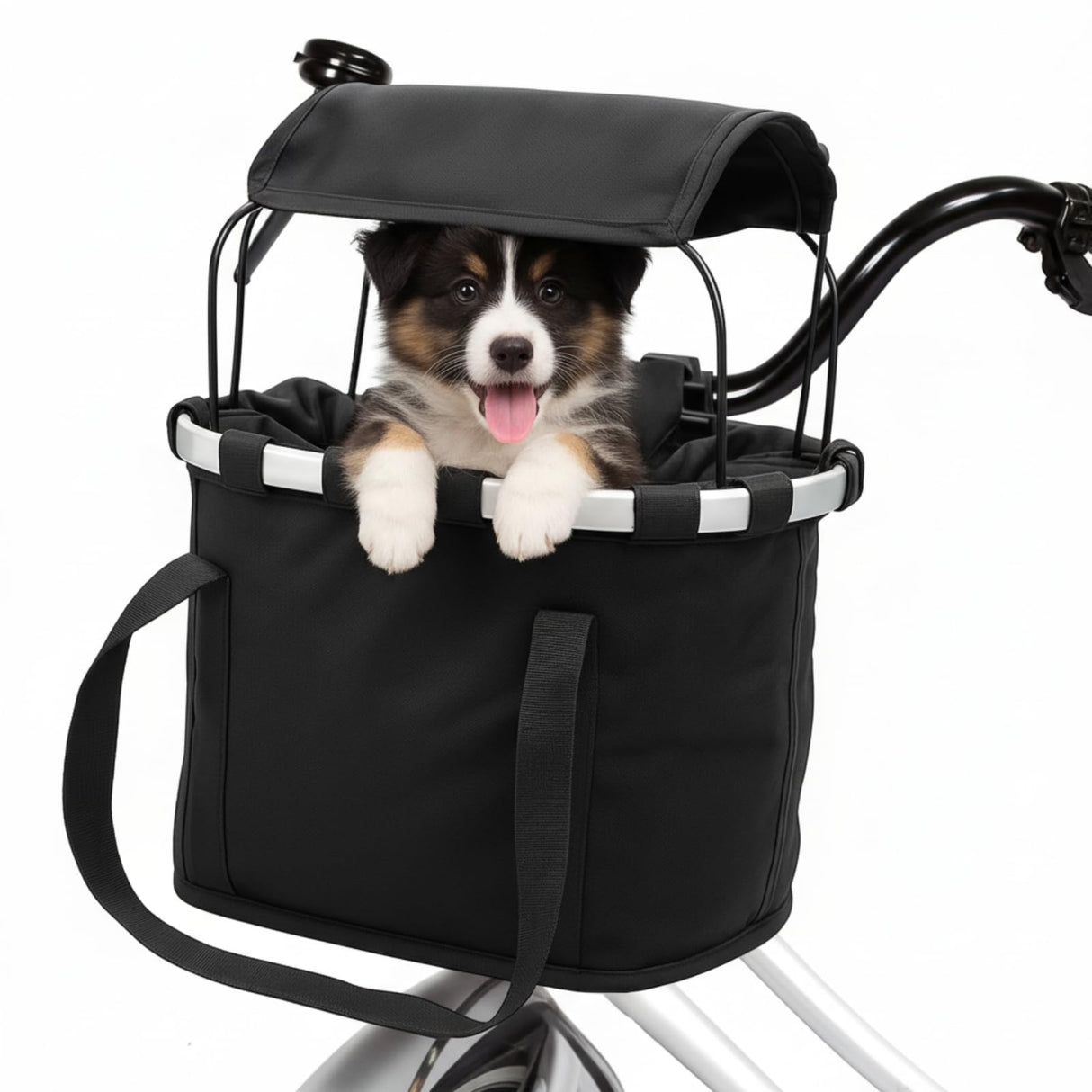 SilTriangle 11lbs Dog Bike Basket with Sun Shade Removable Small Pet Cat Dog Carrier Quick Release Bicycle Handlebar Front Basket Detachable Cycling Picnic Bag for Commuting Shopping Camping