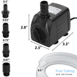 alizzy 400GPH 25W Submersible Water Pump, Auto Shut-off Water Fountain Pump with 6.5ft. High Lift and 4.92 ft Tubing for Fountain, Aquarium, Hydroponic, Pond, Fish Tank, Pet Fountain, Water Feature