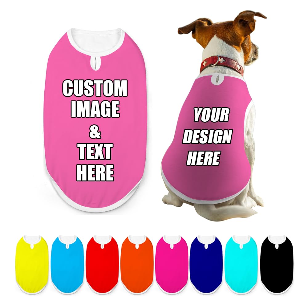 Jixoria Customized Dog Shirt with Photo Name Logo Design Your Own Dogs T-Shirt Personalized for Pet Puppy Cats, HotPink, XL