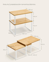 SONGMICS Cabinet Organizer Shelf, Set of 2 Kitchen Counter Shelves, Kitchen Storage, Spice Rack, Stackable, Expandable, Metal and Engineered Wood, 11.7 Inches, Cloud White and Natural Beige UKCS02NW