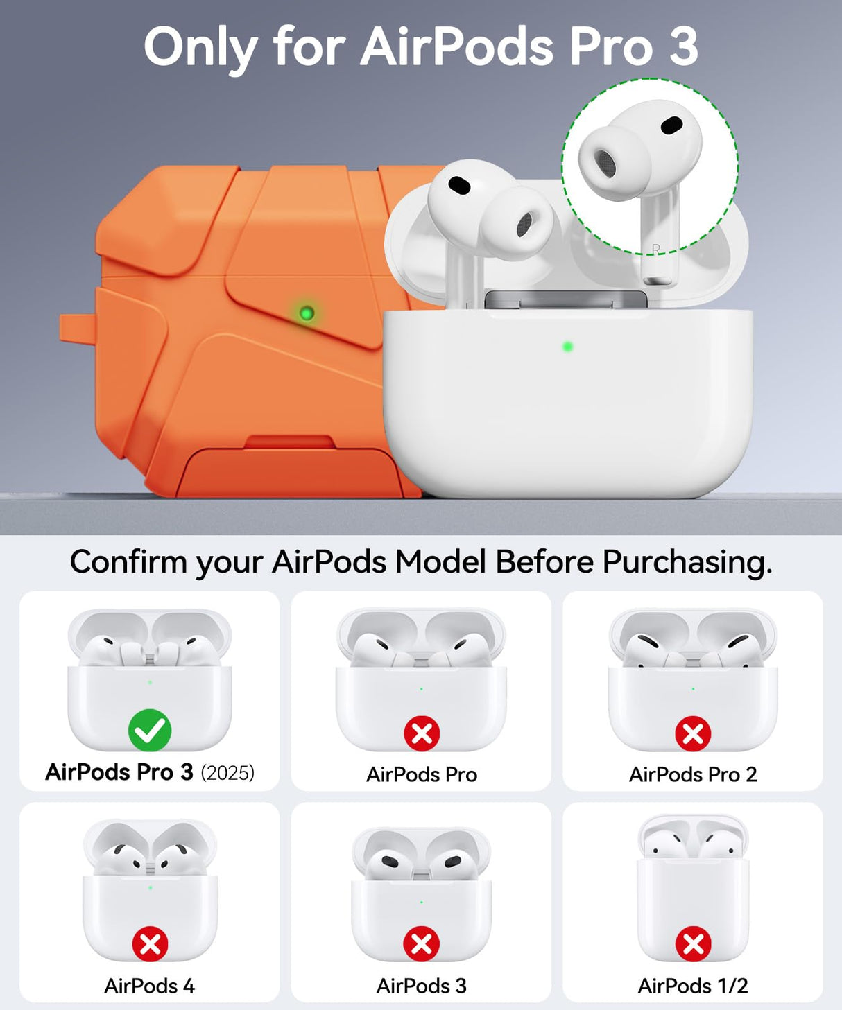 AirPods Pro 3rd Case (2025 New),Secure Lock & Phone Stand Design Compatible with Airpods Pro 3 Generation Cover with Cleaner Kit-Orange