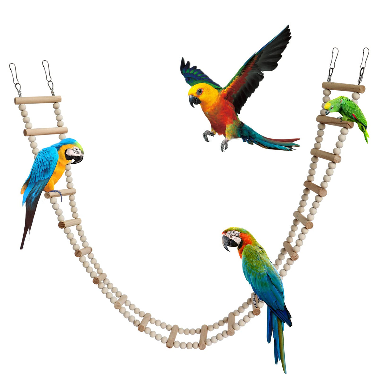 Bird Ladder Bridge, Wooden Pet Hamster Climbing & Swing Toys, Cage Accessories for Birds Rats Parrots Hamster Squirrel Sugar Gliders Parakeets Cockatiels - 20 Steps - 45.3 x 3.14 Inch