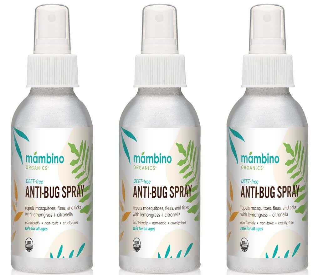 Anti-Bug Spray DEET-Free – Organic, 3-Pack All-Natural Bug Spray Made with Nourishing Essential Oils – Bug Repellent for Babies, Kids, Adults, Camping, & More by Mambino Organics, 4 Oz.