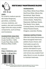 KikiBirds Premium Parrot Food| Protein-Rich Low-Fat Formula | Cockatiel, Conure, Lovebird, Quaker, Parrotlet | No Corn, Soy, Peanuts | Gourmet Whole Grains & Seeds | Daily Maintenance Blend (3 lbs)