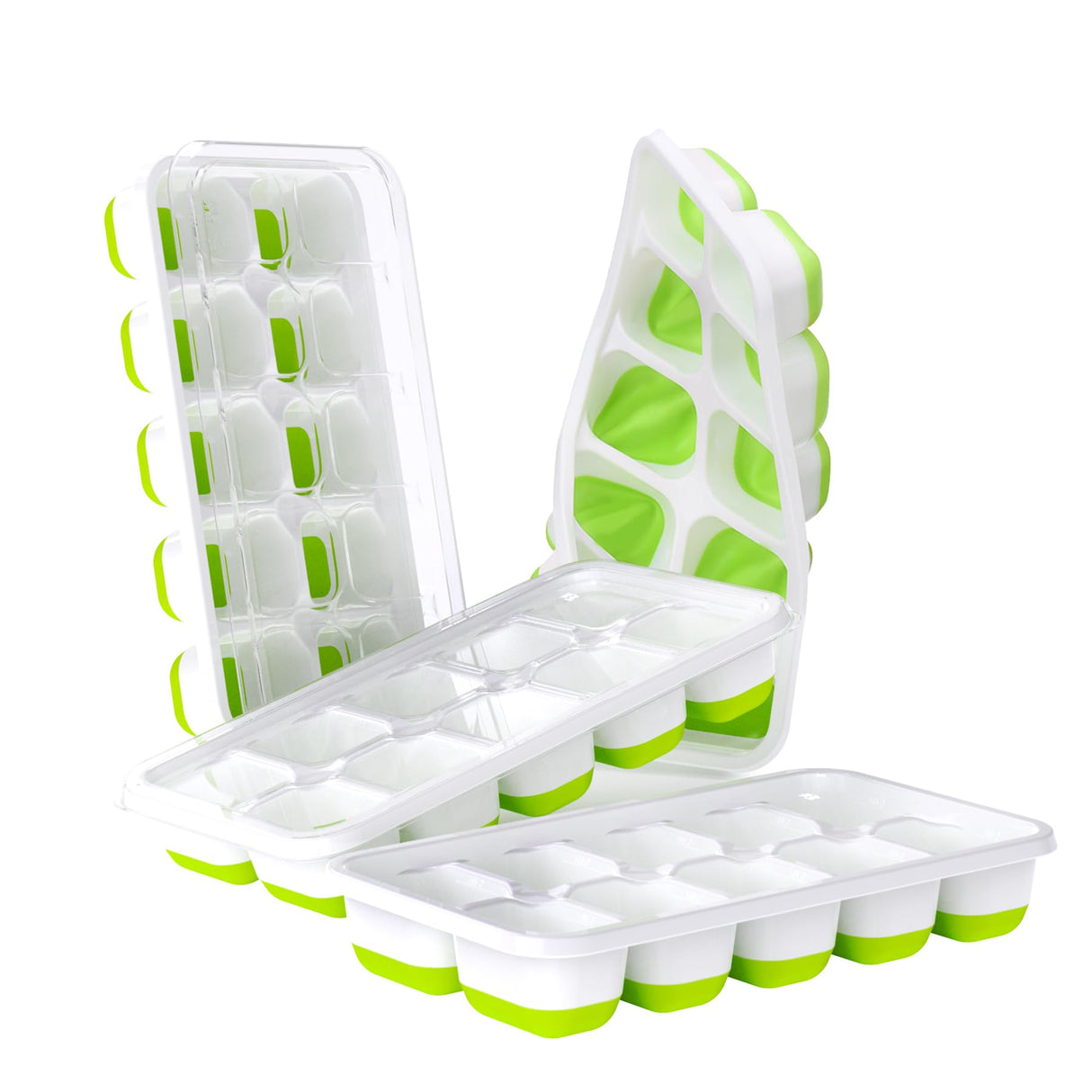 Ice Cube Tray with Lids - 4 Pack Stackable Silicone Ice Trays for Freezer, BPA & LFGB Safe, Easy Release for Kitchen, RV, Cocktail, Coffee, Soup & Food