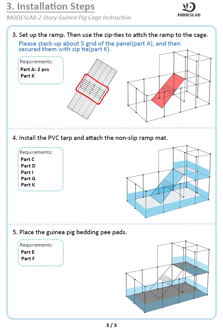 MODESLAB Guinea Pig Cages with Tarp and Bedding Pee Pad Liner, 2-Story Large Guinea Pig Playpen C&C Loft Cage for 2 Rabbit Bunny Chinchilla Small Animal Habitat for Indoor