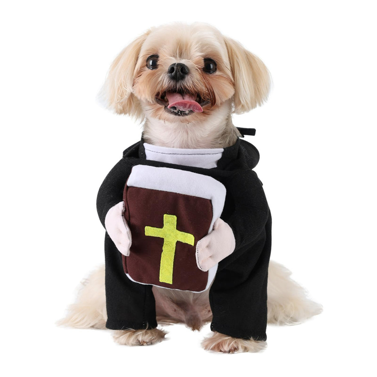 Layheld Cat Costume Dog Clothes Funny Priest with Bible Nun Outfit Stand-Up Design for Pet Cosplay Cute Photoshoot Pet Outfit for Cat Small Dog (Priest with Bible,X-Small)