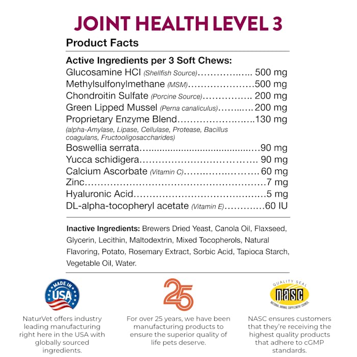 NaturVet Joint Health Level 3 Dog Soft Chew 15.2 oz. Count of 240