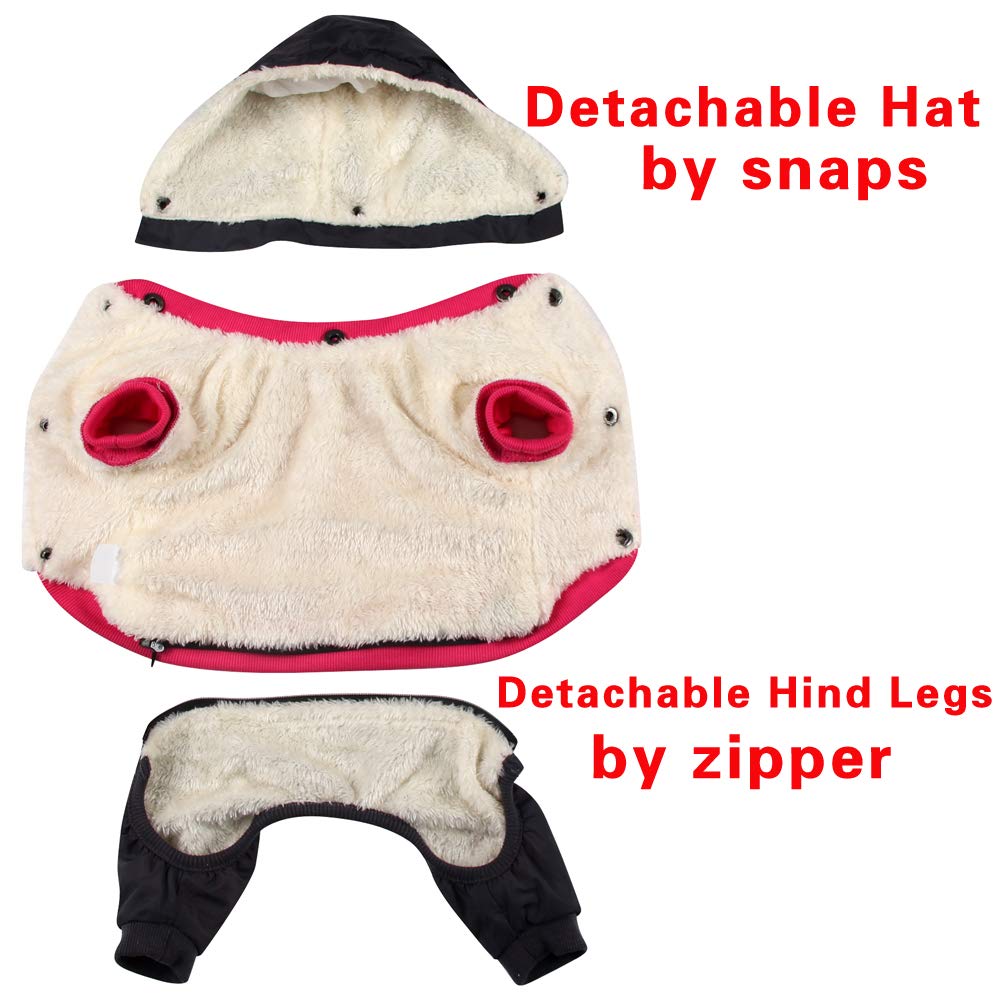 JoyDaog Fleece Lined Dog Coat with Detachable Hood and Detachable Hind Legs,Warm Puppy Jacket in Winter(Pink&Grey XS)