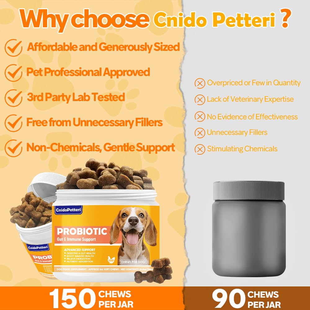 Probiotics for Dogs - 6 Digestive Probiotics & 6 Enzymes for Itchy Skin,Digestion & Gut Support,Helps Diarrhea, Yeast Infection, Upset Stomach,Allergies & Immune System Support-150 Chews