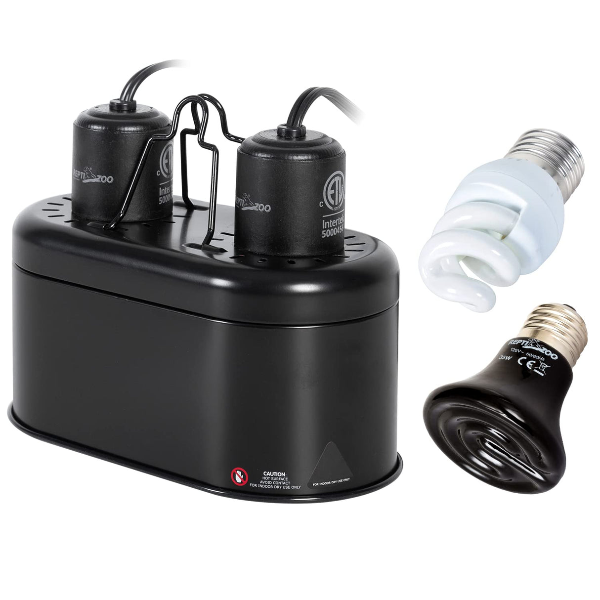 REPTI ZOO Dual Nano Dome Reptile Lamp Fixture Combo Pack Includes 5W Mini Fluorescent UVB Light Bulb & 35W Ceramic Heat Emitter Reptile Heat Lamp Bulb