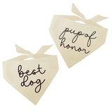 Best Dog and Pup of Honor Dog Bandana | 100% Unbleached Cotton Triangle | Made in USA | Wedding Photo Prop | Bridal Shower | Engagement Announcement | 2 Pack | Natural, One Size (952 & 969)