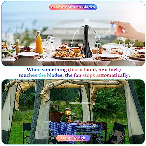 Fly Fans for Tables Rechargeable, Belfans Fly Fans for Outdoor Tables USB, Fly Fans to Keep Flies Away by Soft Blades, Food Fans for Camping, Picnic, Fishing, Fly Repellent Outdoor Patio, 2pcs