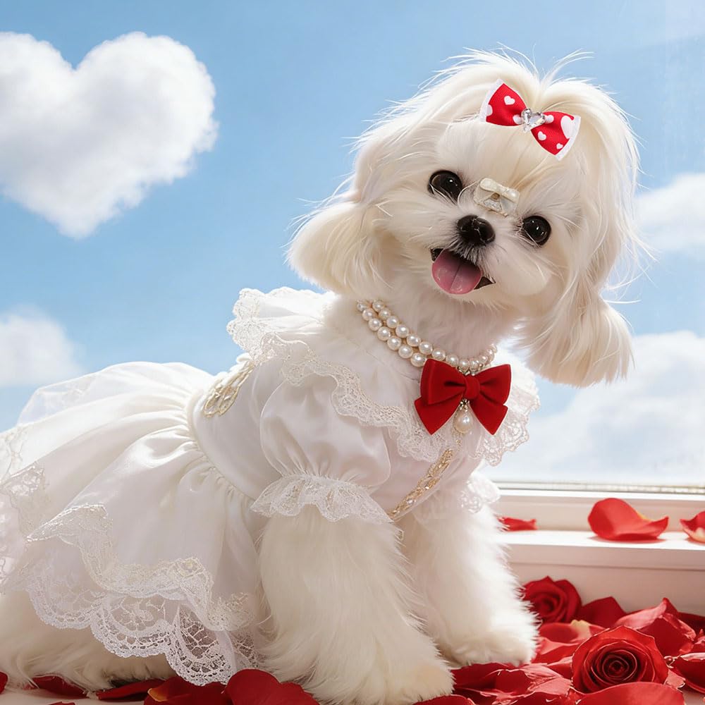 20Pcs Valentine's Day Dogs Hair Bows with Rubber Band for Small Medium Pet Curly Adorable Rhinestone Dog Bows Puppy Cat Hair Accessories Heart Pattern (for Valentine’s, Medium (2 inch)