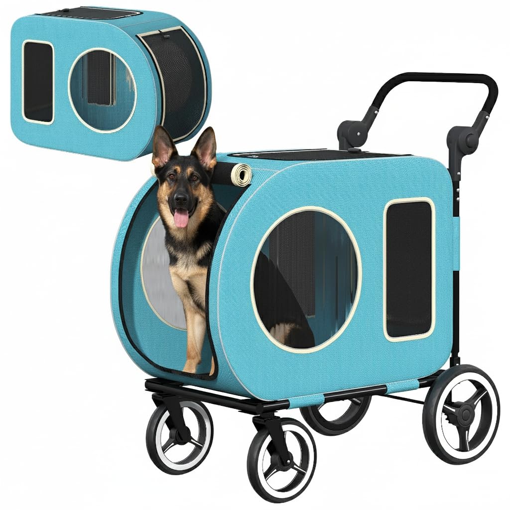 kepptory Dog Stroller with Large Dog House, XL Pet Stroller for 2 Small Dogs with Panoramic Sunroof, Adjustable Handle, Storage Organizer and Sturdy Metal Frame,32.4Lx19.3Wx23.6H(House Size)