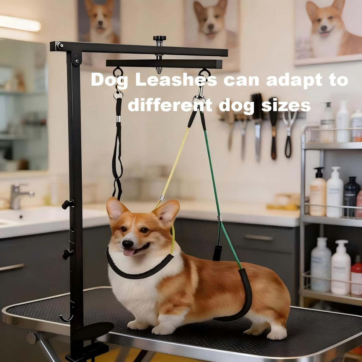Mluyeri Dog Grooming Arm with Hammock Rotatable, Foldable Adjustable Height Dog Grooming Table Arm and Restraint Leashes for Small Medium Dogs at Home or Salons