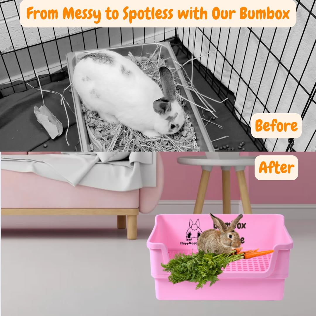HoppScotch.bun Bumbox Deluxe Rabbit Litter Box, Extra Large 21.45" Training Cage with Toilet Tray for Small Animals, Pink