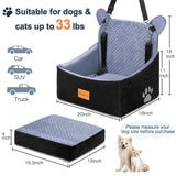 Dog car Seats for Small/Medium Dogs up to 33lbs- Washable, Waterproof, Dog Booster & car Seats with 2 Easy-Install Safety Belts, Non-Slip Base & Storage Pocket(Grey Black).