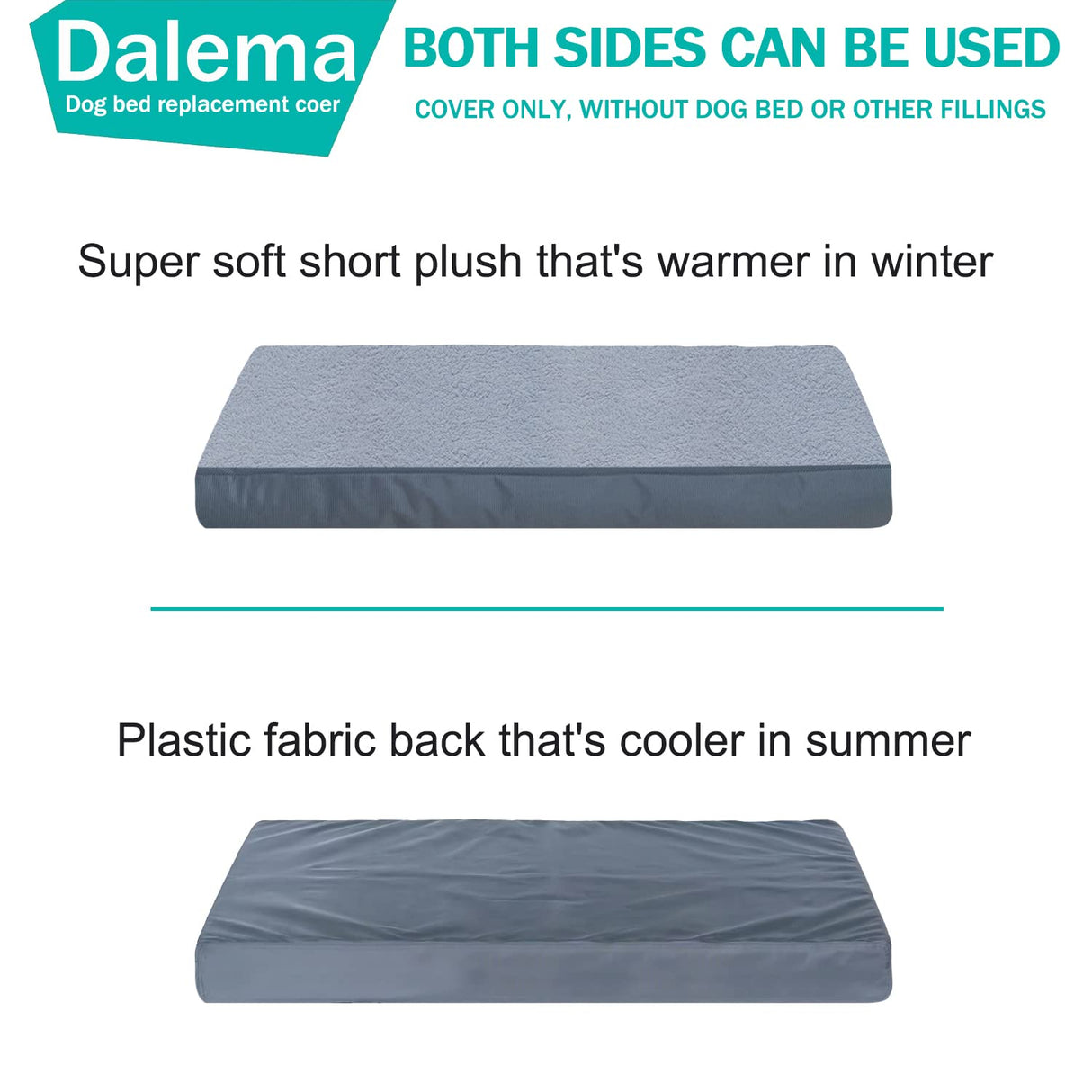 Dalema Dog Bed Cover 53L x 36W x 4H Inch,Heavy Duty Durable Waterproof Fluffy Soft Short Plush Replacement Dog Bed Covers,Washable Removable Pet Bed Mattress Cover with Zipper.Grey
