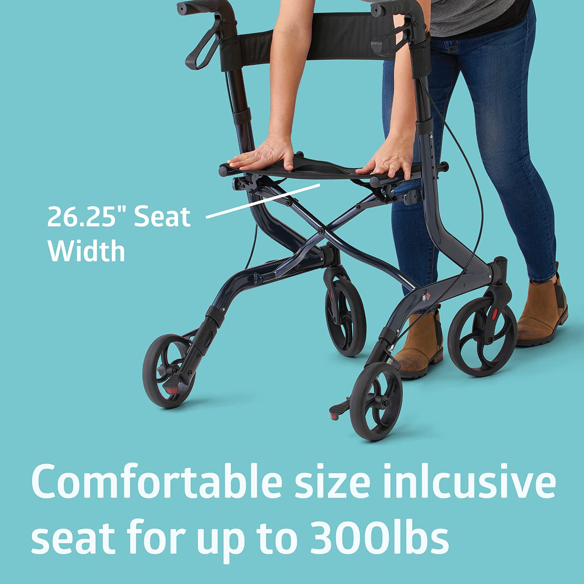 Medline Aluminum European Style Foldable Rollator with Backrest, 300 lbs. Capacity, Navy — For Foot & Leg Injuries & Post-Surgery, 1 Ct.