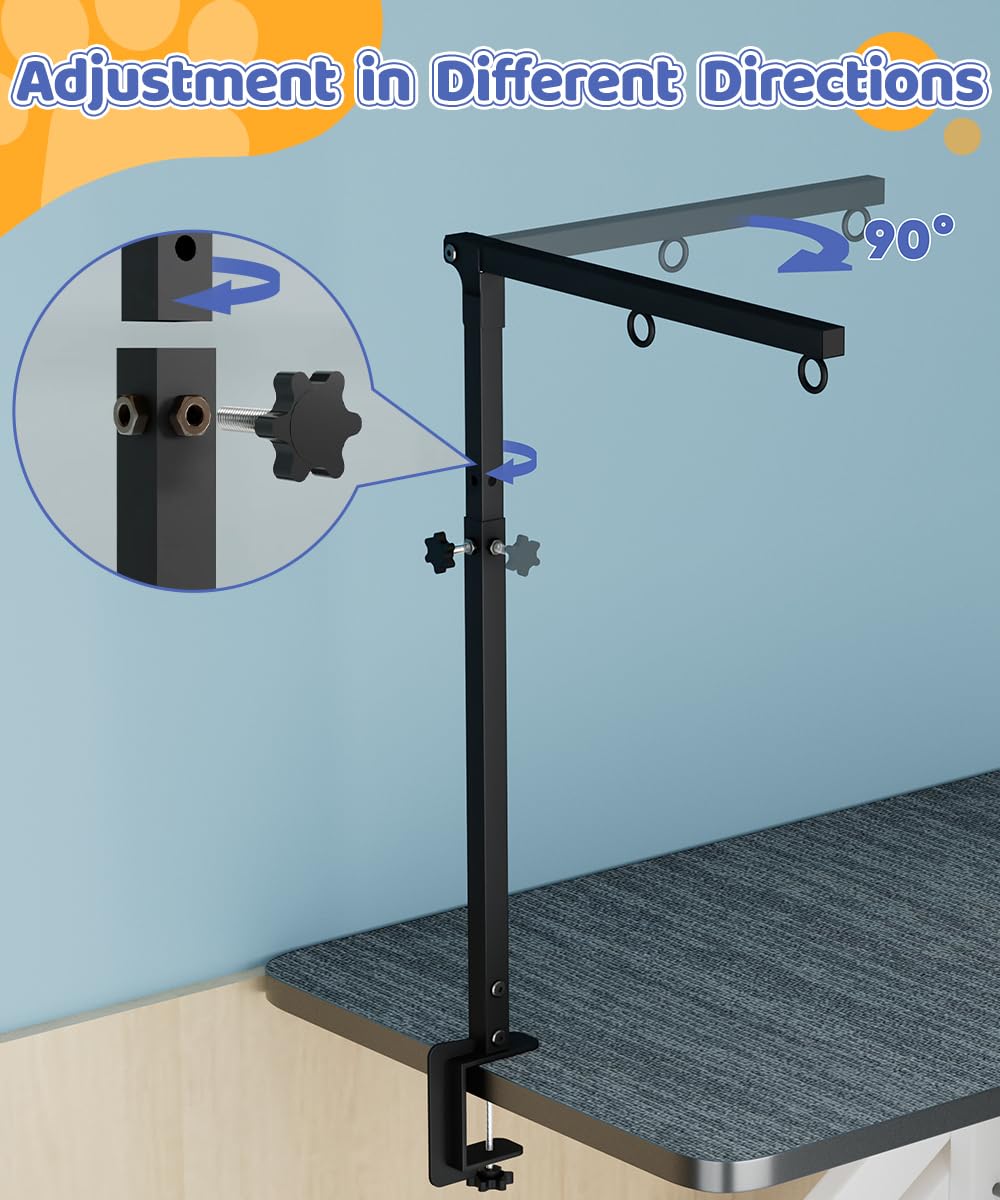 Artibear Dog Grooming Arm with Clamp for Large Dog, Adjustable Height to 33in and Width to 43in, Pet Grooming Table Arm with 2 Loop Noose & 2 No Sit Haunch Holder for Home & Store (Table Not Include)