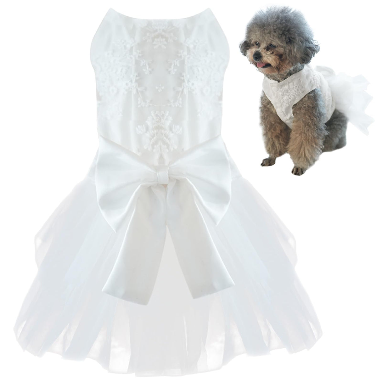 Dog Dress Tutu Skirt for Dogs Cats Girl, Sweet Dog White Princess Dresses with Bowknot, Pet Lace Costume Formal Clothes for Wedding Party Holiday Birthday (White, X-Large(17-27lb))