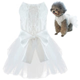 Dog Dress Tutu Skirt for Dogs Cats Girl, Sweet Dog White Princess Dresses with Bowknot, Pet Lace Costume Formal Clothes for Wedding Party Holiday Birthday (White, X-Large(17-27lb))