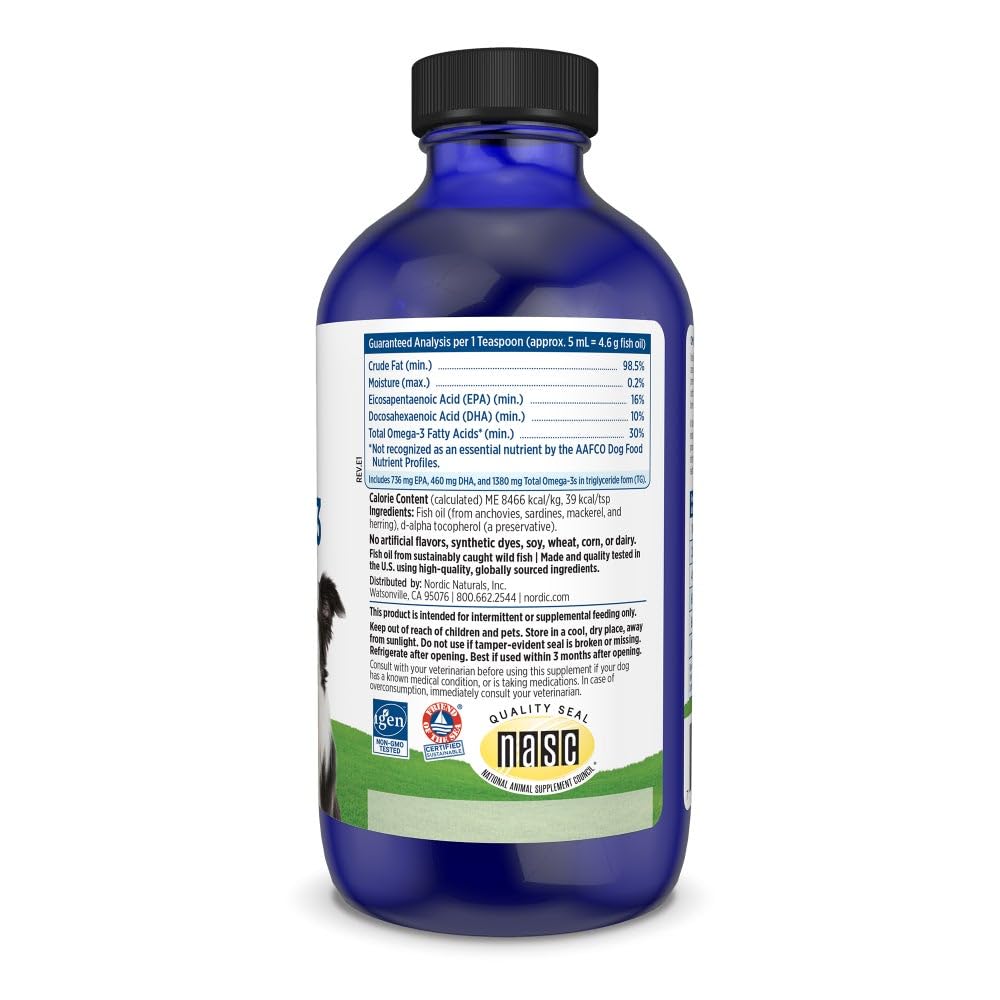 Nordic Naturals Omega-3 Pet, Unflavored - 8 oz - 1380 mg Omega-3 Per Teaspoon - Fish Oil for Medium to Large Dogs with EPA & DHA - Promotes Heart, Skin, Coat, & Immune Health