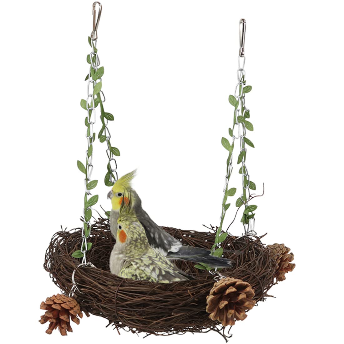 Barn Eleven Natural Rattan Nest Small Medium Large Bird Swing for Parrot Parakeet Cockatiel Conure Cockatoo Macaw Amazon African Grey Lovebird Finch Canary Budgie Cage Perch Toy (Large)