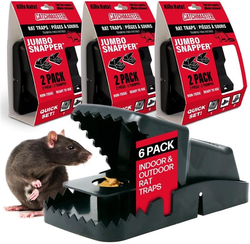 Catchmaster Jumbo Snapper Mouse Traps 6-Pk, Mouse Traps Indoor for Home, Reusable Rodent Killer for House, Outdoor Critter Catcher, Eco Friendly Pest Control for Garage, Basement, & Kitchen