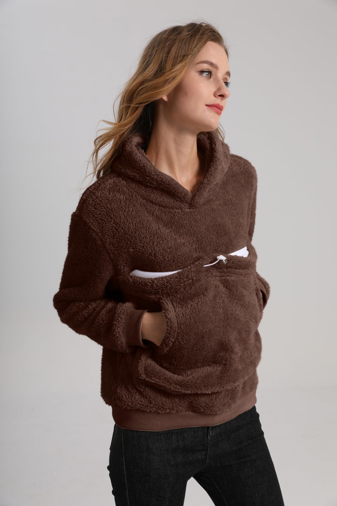 Kei Tomlison Pet Cat Dog Pouch Hoodies Small Animal Carrier – Kitten Puppy Pouch Sweatshirt Kangaroo Pocket Pullover for Women Brown