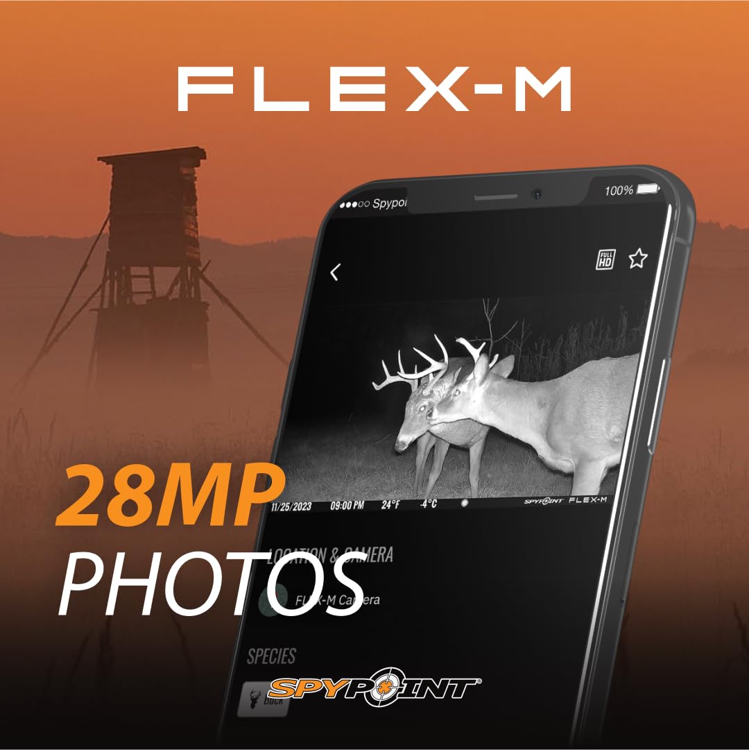 SPYPOINT Flex-M Twin Pack Cellular Trail Cameras - Best Value in Hunting Accessories, No WiFi Needed, GPS, Night Vision, Dual-Sim LTE, IP65 Water-Resistant, 28MP Photos, 720p Videos + Sound (2)