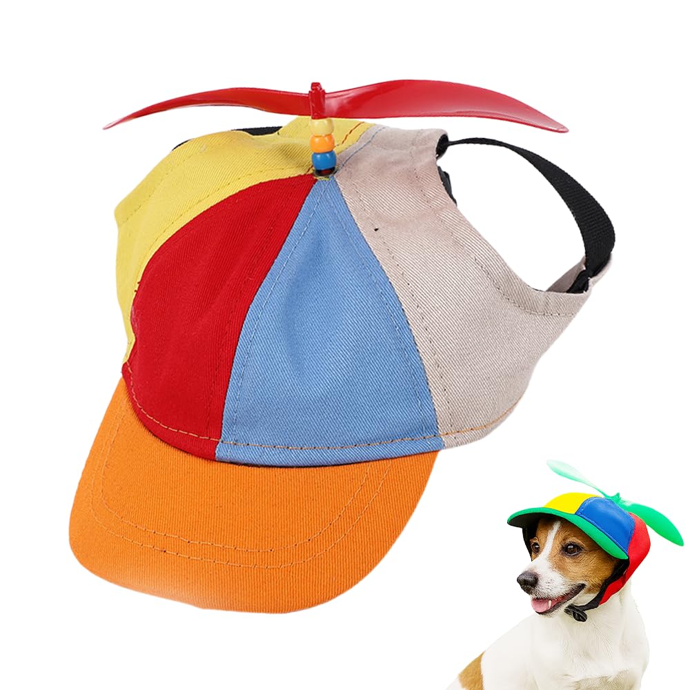 Dog Propeller Hat, Puppy Hat Propeller Baseball Hat, Adjustable Pet Cap with Ear Holes, Rainbow Helicopter Design for Cats & Dogs, Funny Baseball Costume Hats for Outdoor Walk (Orange, L)