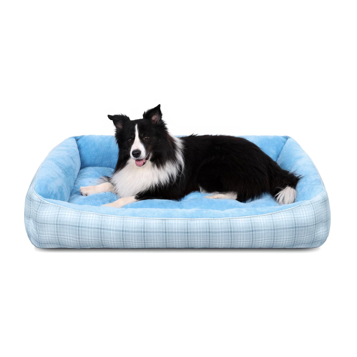 MIHIKK Rectangle Dog Beds for Large Dogs & Cats, Orthopedic Sleeping Pet Bed for Couch with Durable Puppy Cuddler and Anti-Slip Bottom Machine Washable 34 * 24 Inch (Blue)