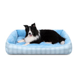 MIHIKK Rectangle Dog Beds for Large Dogs & Cats, Orthopedic Sleeping Pet Bed for Couch with Durable Puppy Cuddler and Anti-Slip Bottom Machine Washable 34 * 24 Inch (Blue)