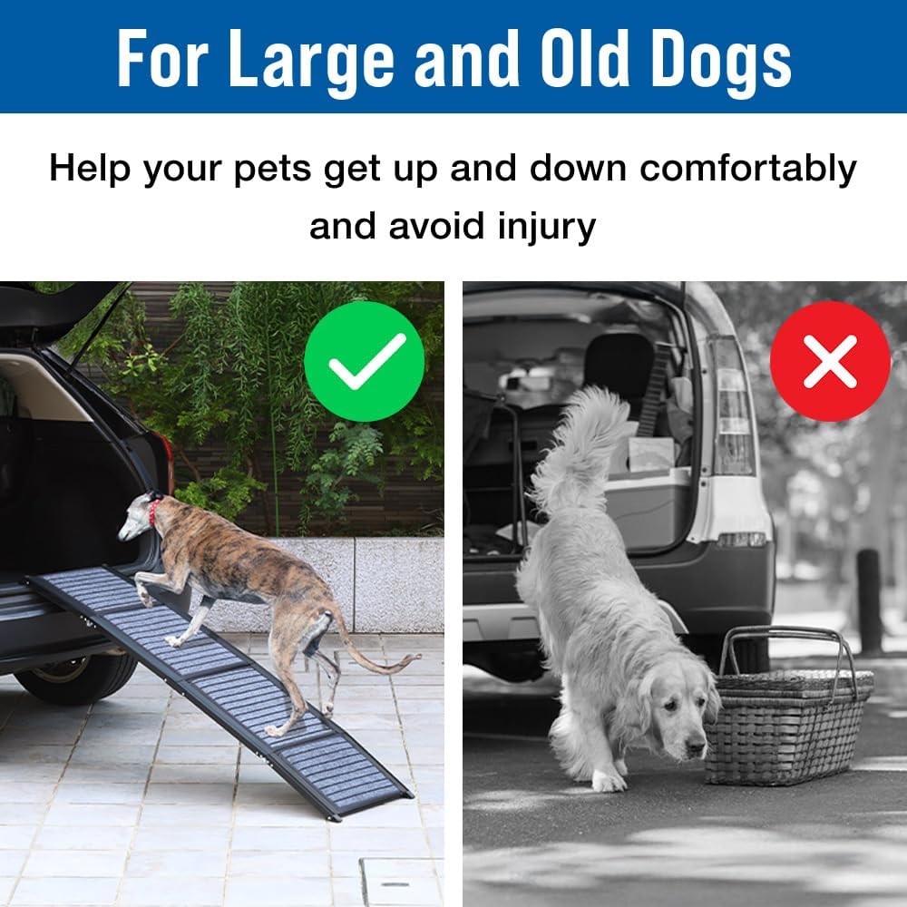 Japard Dog Ramp for Car, 63" Long & 17" Wide Folding Portable Pet Stair Ramp with Non-Slip Rug Surface, Extra Wide Dog Steps for Medium & Large Dogs Up to 165LBS Enter a Car, SUV & Truck