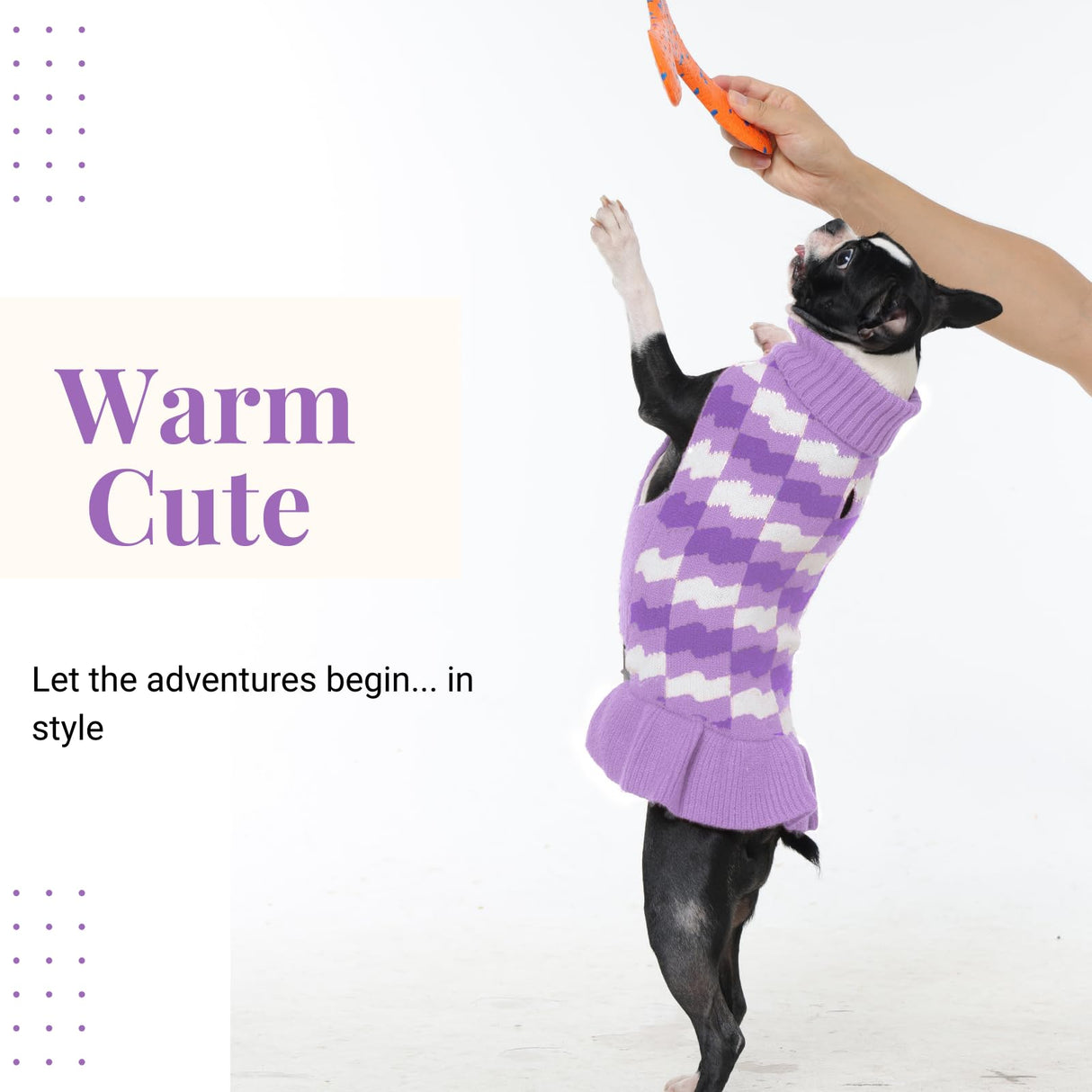 OUOBOB Dog Sweaters for Large Dogs Girl, Dog Sweater Dress with Leash Hole, Thick Turtleneck Knitwear for Female Dogs, Warm Fall Winter Dress for Cold Weather, Thanksgiving, Christmas - Purple XXL
