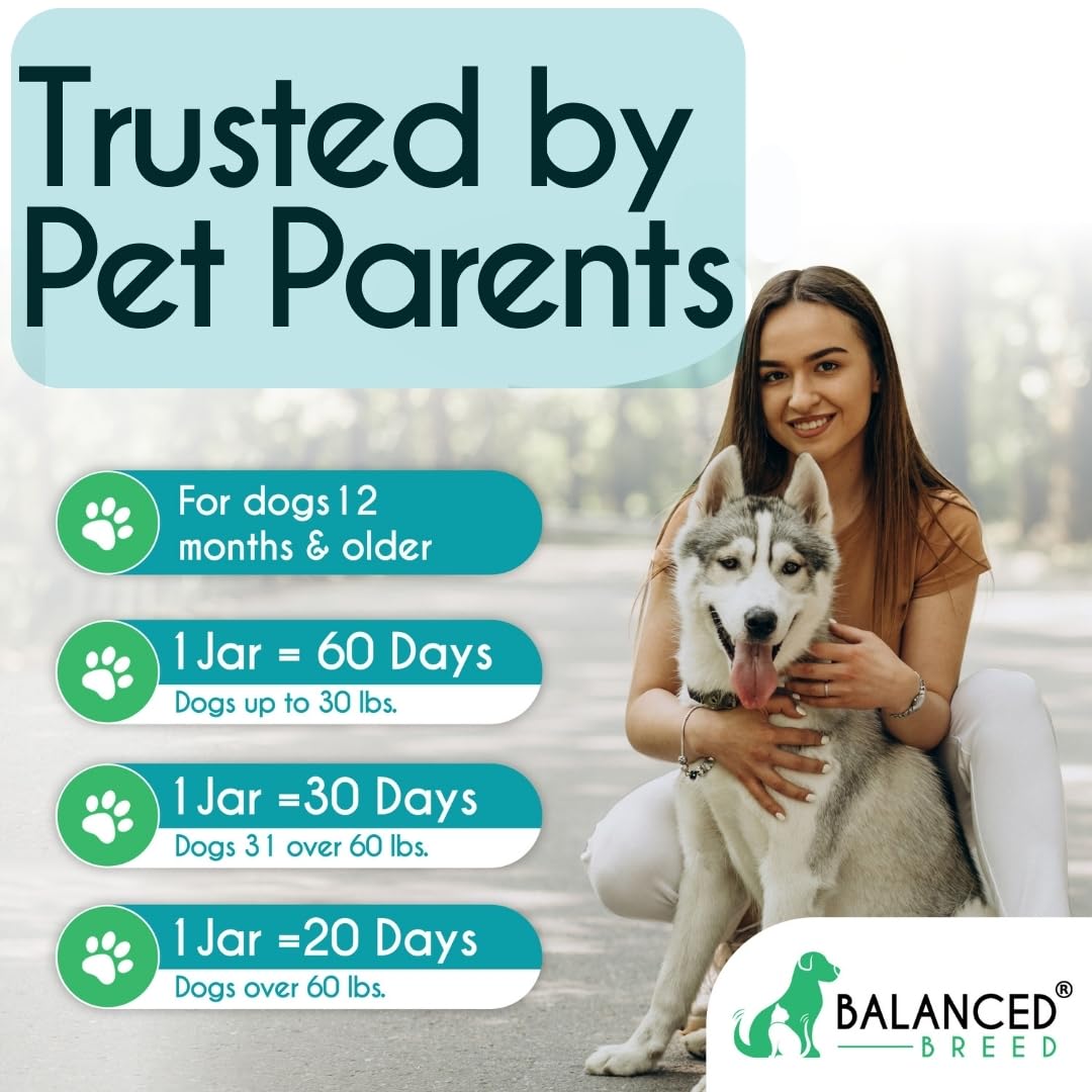 Balanced Breed Dog Probiotics Digestive Health Enzymes Made in USA Vet-Pharmacist Approved Fortiflora Probiotics Dogs Anti Yeast Supplements Constipation Relief Dog Yeast Itchy Skin Itchy Ears Non-GMO