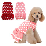 LIEVUIKEN Dog Sweater, Knitted Heart Pattern Puppy Sweaters for Small Medium Large Dogs, Girl Boy Winter Warm Soft Pet Clothes, Christmas Holiday New Year Pet Outfit Dog Apparel(Pink Hem, L)