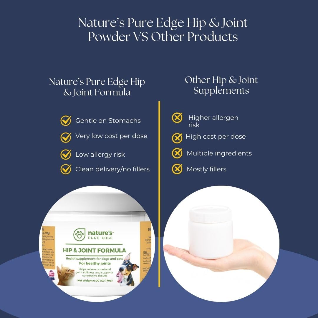 Nature's Pure Edge Glucosamine Powder for Dogs and Cats - Joint Supplement with Chondroitin MSM and Turmeric for Hip and Joint Support - Senior Friendly Formula 170g