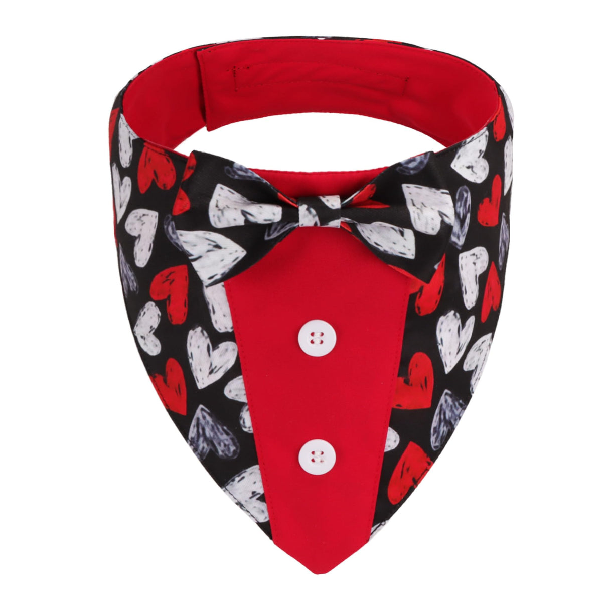 ADOGGYGO Valentine Dog Tuxedo, Red Black Heart Pet Bowtie Collar, Adjustable Valentine Bandana for Extra Large Dogs (XL)