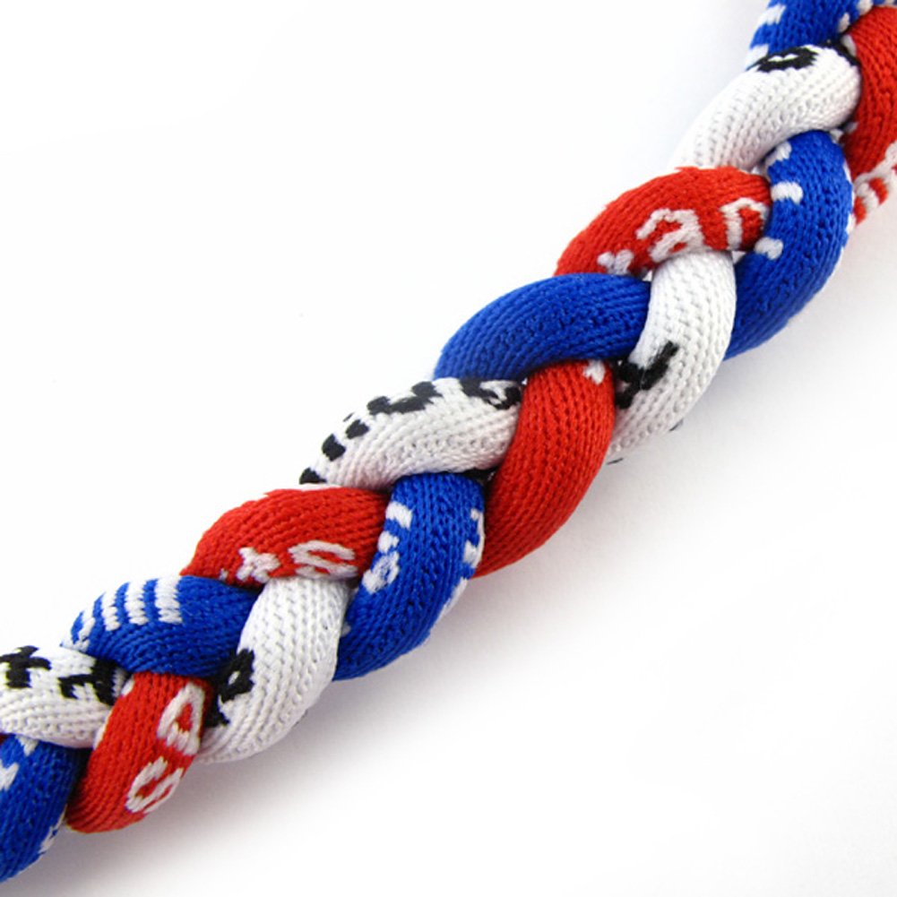 MapofBeauty 18" Sport Style Three Colors Fashion Three Braided Rope Tornado Necklace (Royal Blue/Red/White)