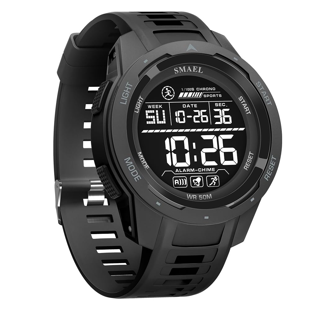 KXAITO Men's Watches Sports Outdoor Waterproof Military Watch Date Multi Function Tactics LED 46mm Face Alarm Stopwatch for Men (8105 Black All)
