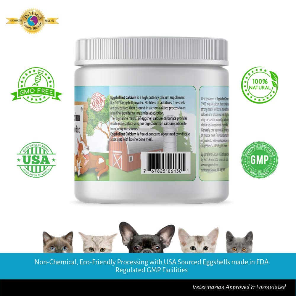 Calcium for Dogs and Cats - Fine Eggshell Powder - Strong Hip & Joint Supplement for Dogs and Cats- Dietary Supplement - No Additives - Pet's Friend Eggshellent Calcium 16oz
