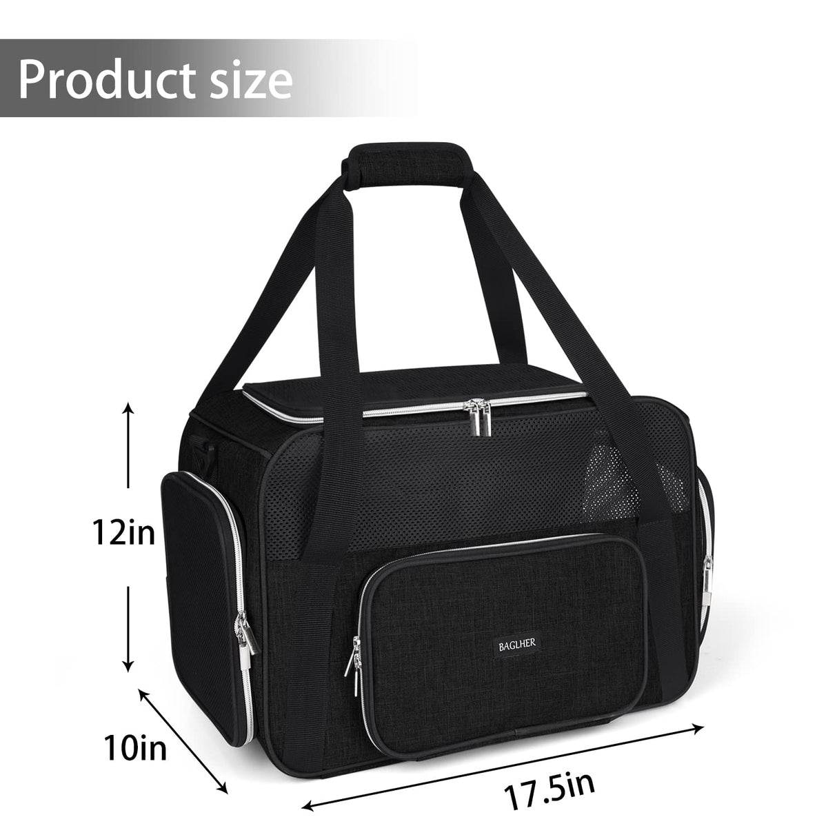 BAGLHER Pet Travel Carrier, Cat Carriers Dog Carrier for Small Medium Cats Dogs Puppies, Airline Approved Small Dog Carrier Soft Sided, Collapsible Puppy Carrier. Black
