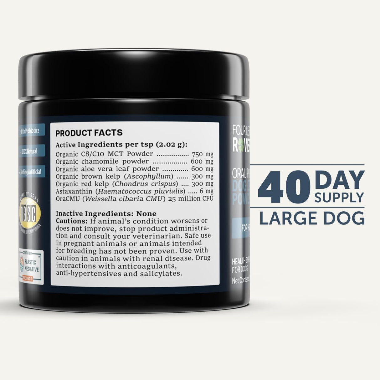 Four Leaf Rover Dog Dental Powder – Natural Probiotic Support for Bad Breath, Tartar & Plaque – with Red & Brown Kelp, Weissella Cibaria, Aloe & Chamomile – 30-Day Supply