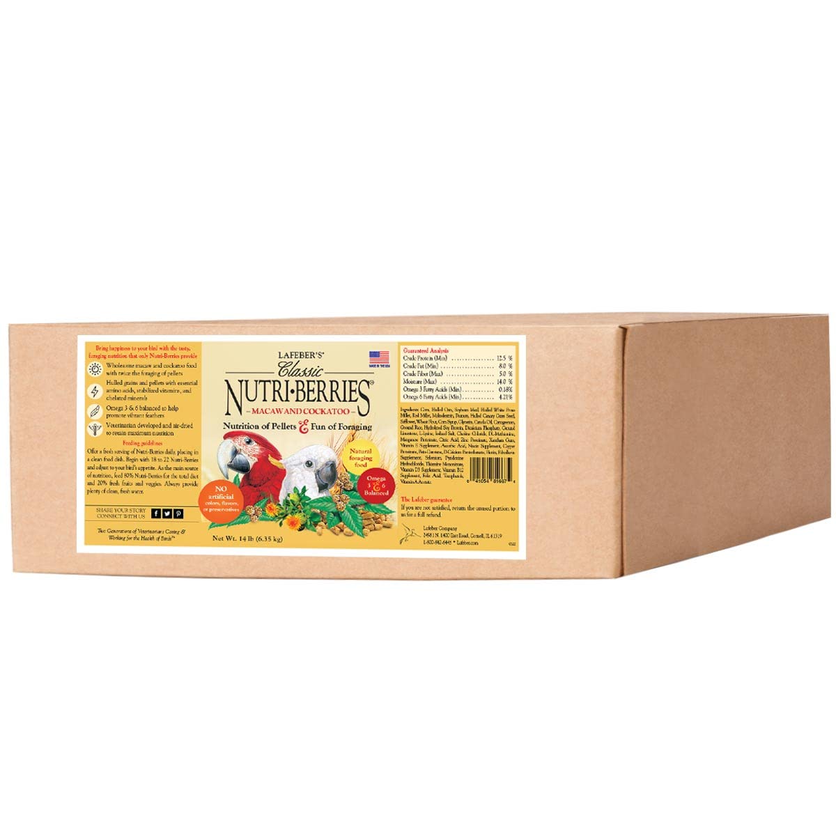 LAFEBER'S Classic Nutri-Berries Pet Bird Food, Made with Non-GMO and Human-Grade Ingredients, for Macaws and Cockatoos (14 lb)