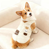 FloofeLove Dog Fleece Vest Jacket, Warm Cute Dogs Sweater with Button Winter Cold Weater Collar Bear Print Coat Pet Clothes for Small Dogs Boy Girl(White, L(12 to 15 lbs))