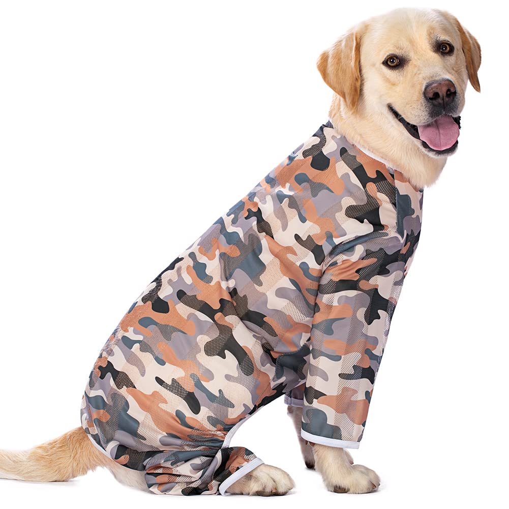 Kukaster Pet Dog Onesie for Large/Medium Breed Dogs - Anti-Shedding Dog Pajamas, Breathable Mesh Dog Recovery Suit for Post-Surgery, Anxiety Relief & Cold Protection (Green Camouflage, Size #38)